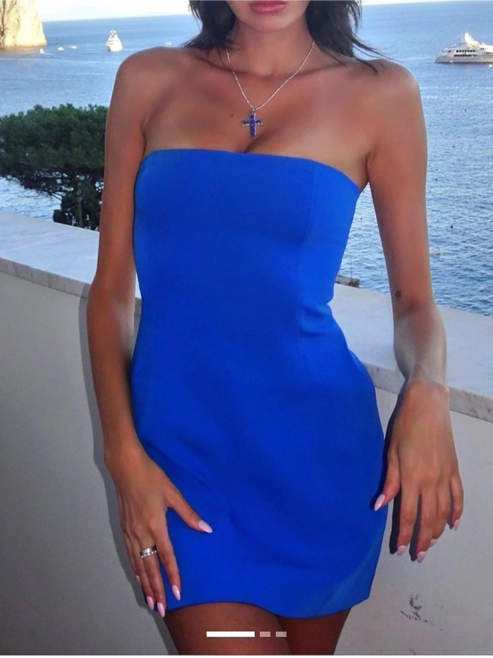Meshki Strapless Mini Dress in Blue Like New